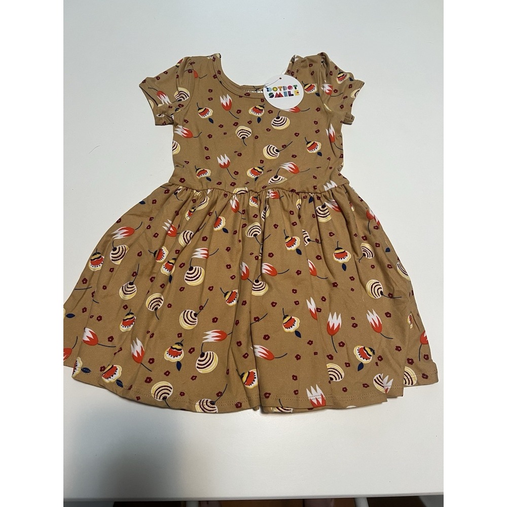 Dot Dot Smile Girls 2T Brown Floral Fit & Flare‎ Puff Sleeve Knee Dress